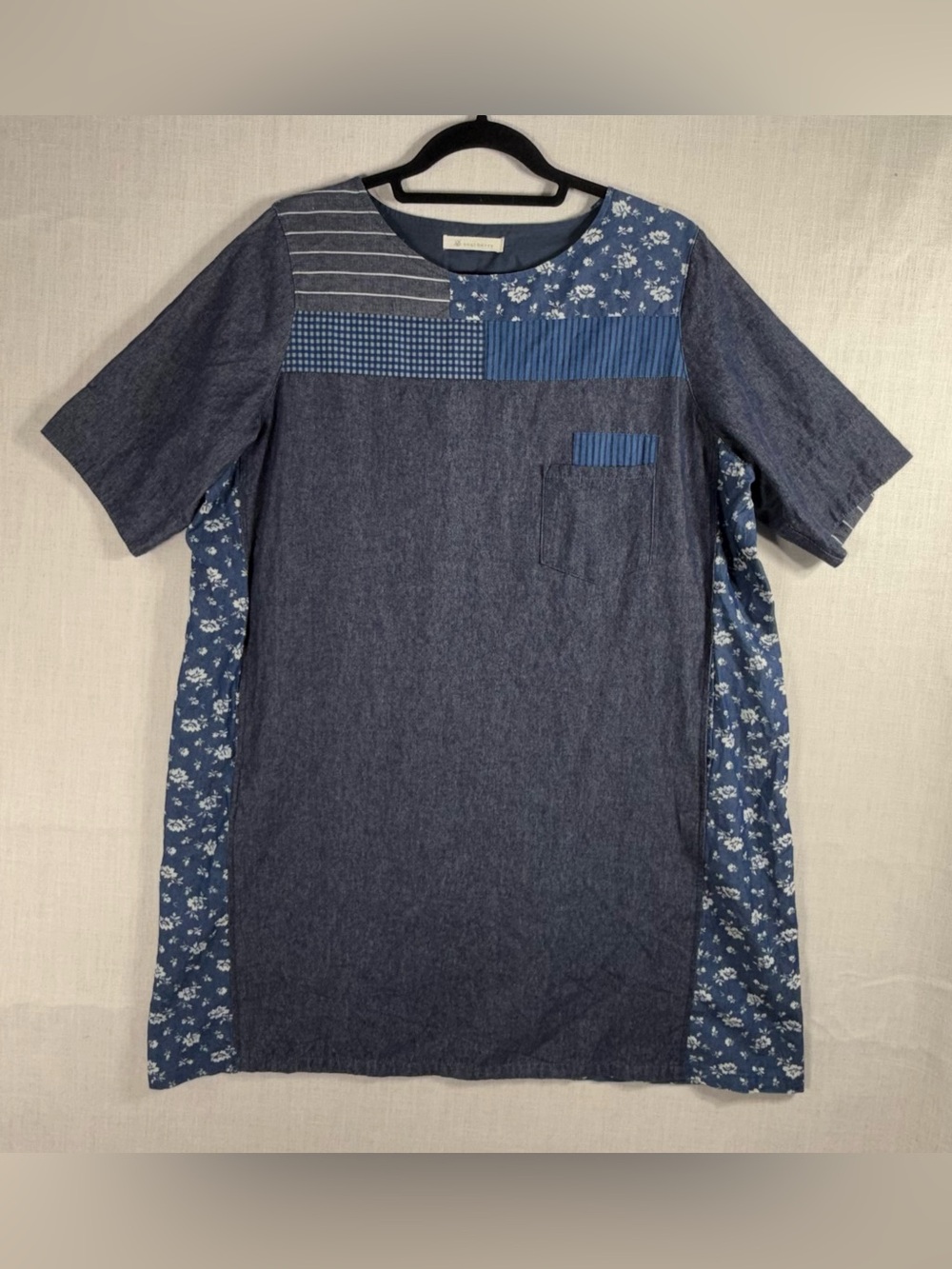 Women’s Asymmetrical Patchwork Denim Dress in Blue patchwork